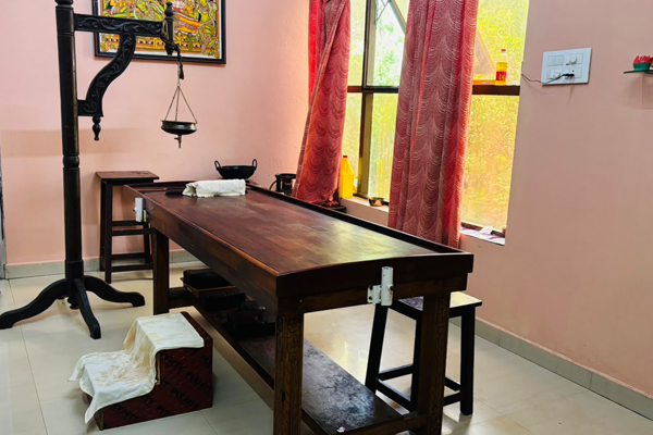 Ayurvedic treatment room at AVP Research Foundation